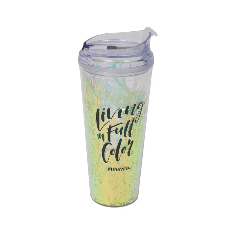 Sequins customizable heat insulation Plastic tumbler