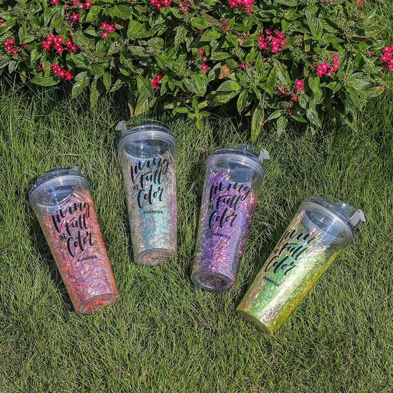 Sequins Customizable Heat Insulation Plastic Tumbler
