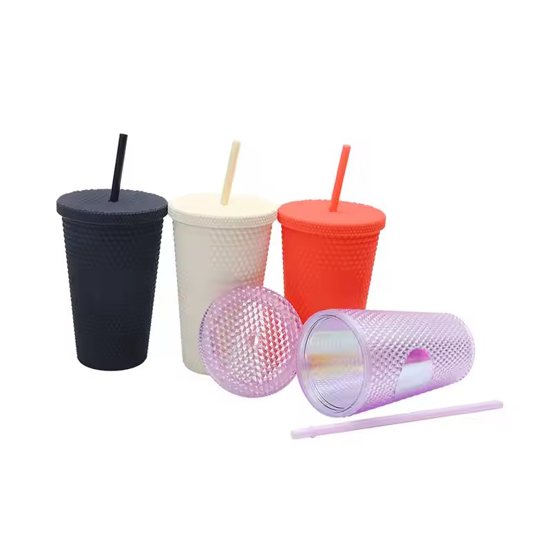 Shiny Plastic tumbler with lid and straw