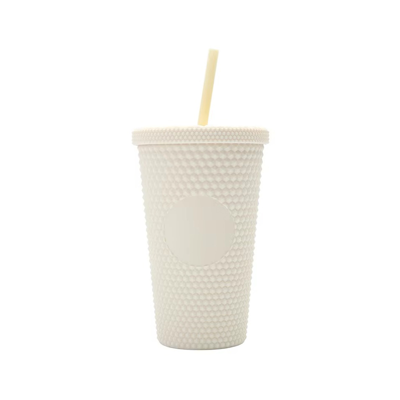 Shiny Plastic tumbler with lid and straw