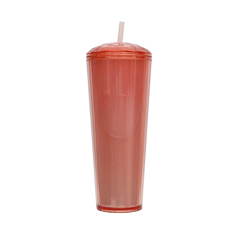 Round top cover Plastic tumbler with straw