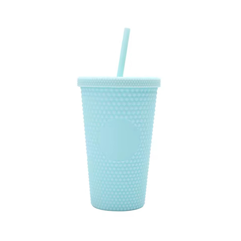 Shiny Plastic tumbler with lid and straw