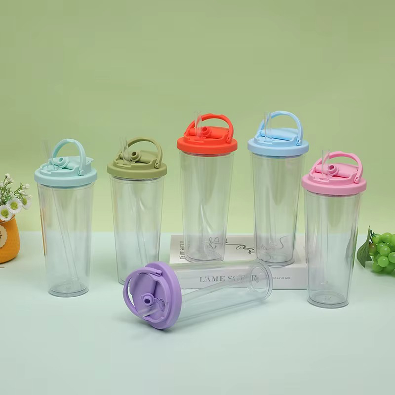 Portable Handle Straw Plastic Tumbler