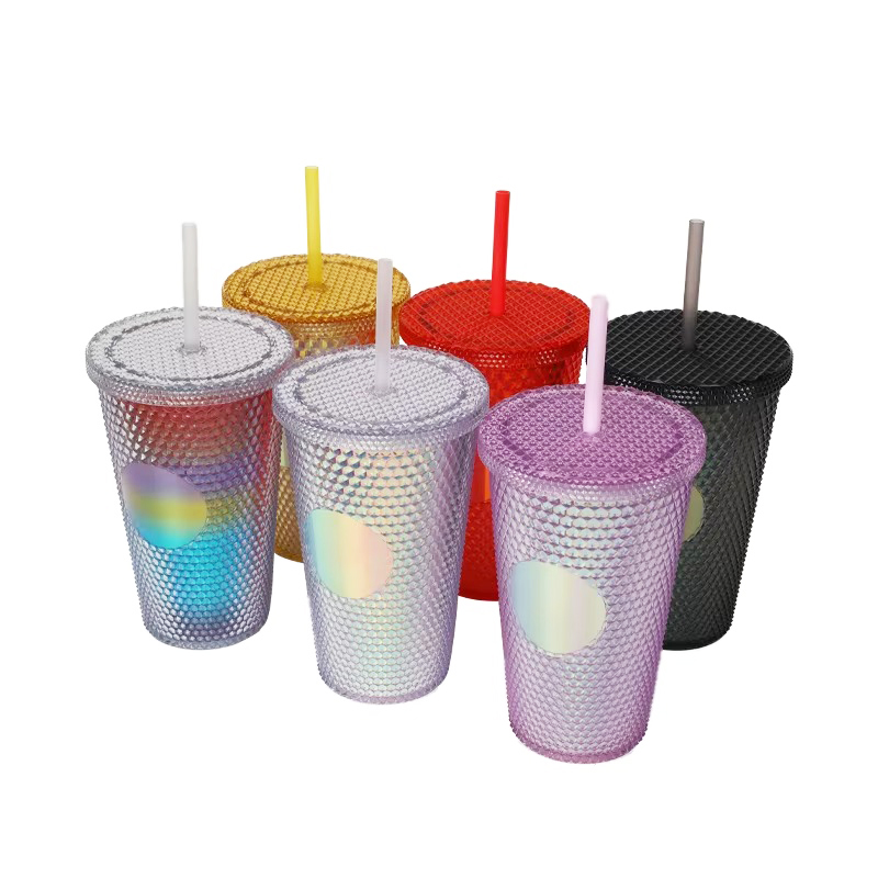 Bright colorful straws plastic tumbler