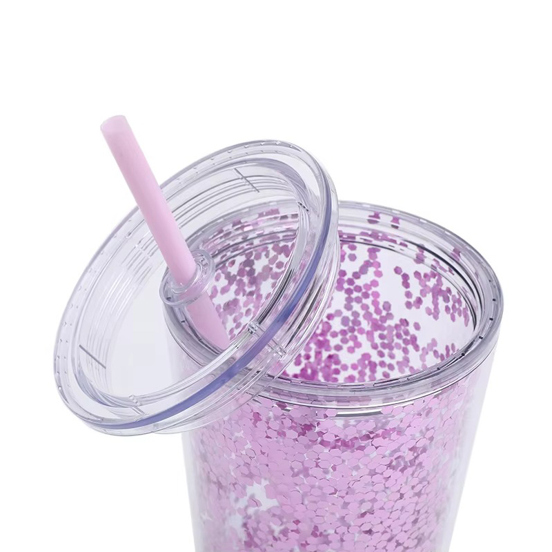 Glitter transparent snowflakes plastic tumbler