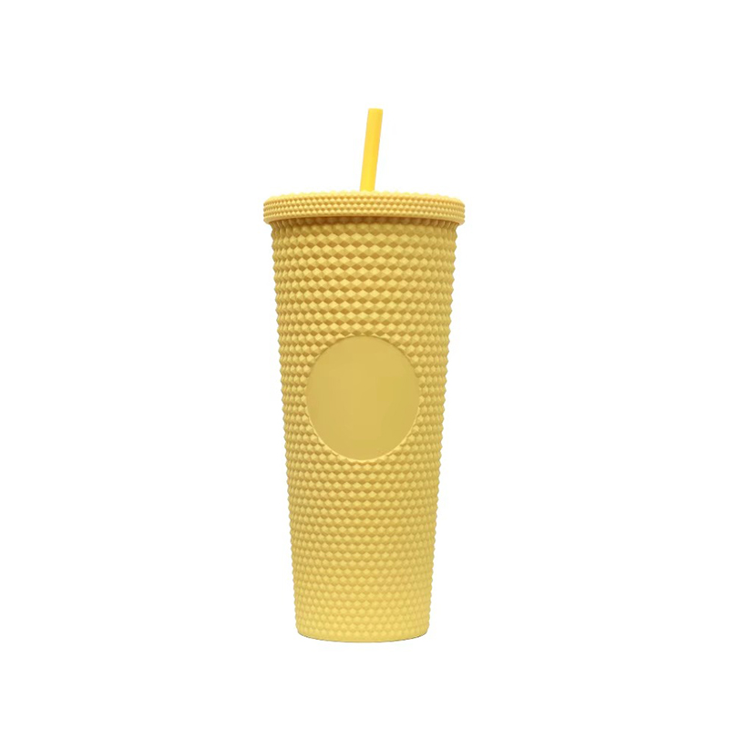 Solid color insulation plastic tumbler with lid and straw