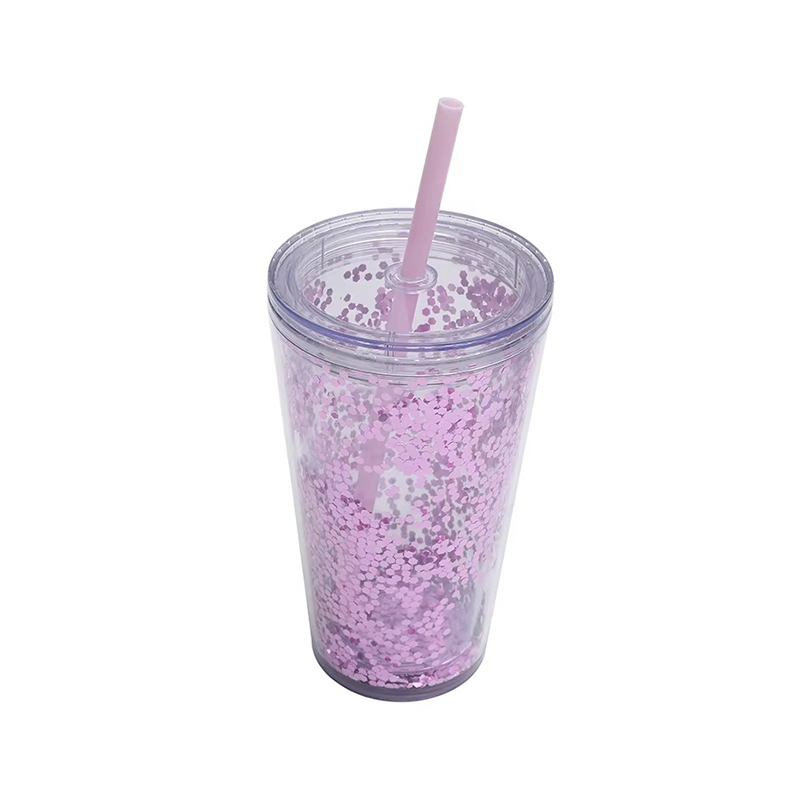 Acrylic double layer glitter plastic tumbler