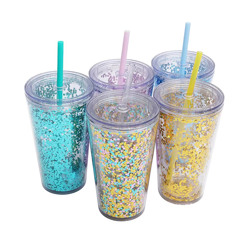 Glitter Plastic Cup with Straw